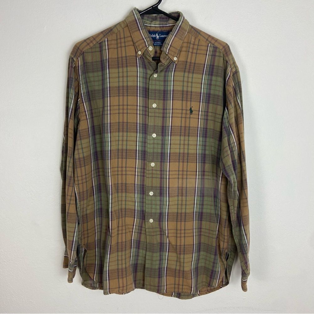 Ralph Lauren Mens McMeel Brown‎ Plaid Long Sleeve Shirt Business Casual Medium